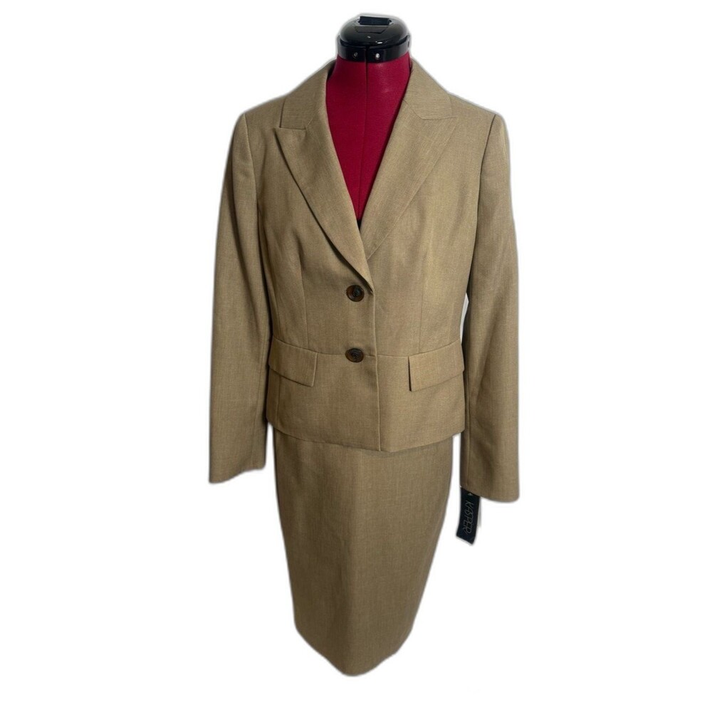 NWT Kasper Skirt Suit Women's Size 6 Camel 2-Piece Set Blazer & Skirt